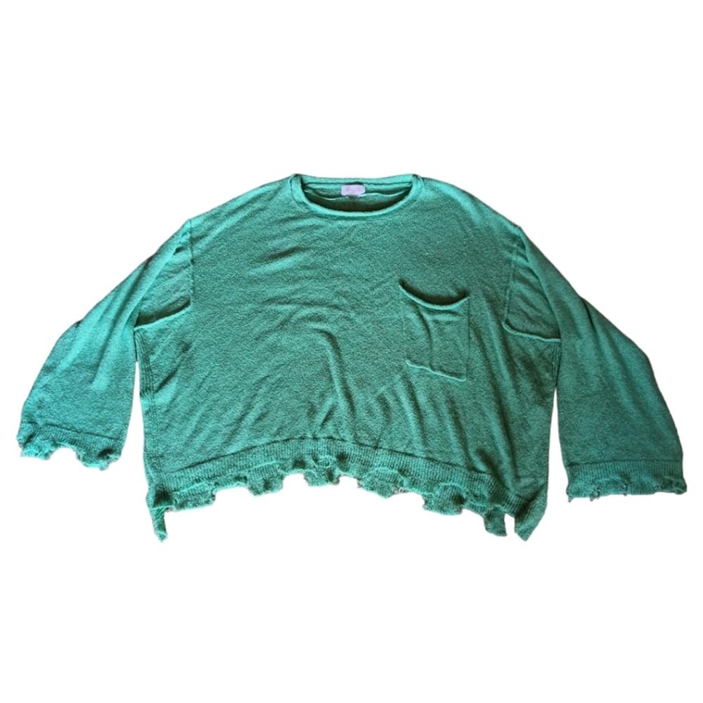 Kelly‎ Green lagenlook distressed oversized sweater